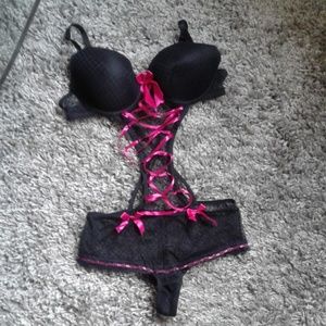 Sexy Underwear pink/ black,  size 34B Bra/Pantie M